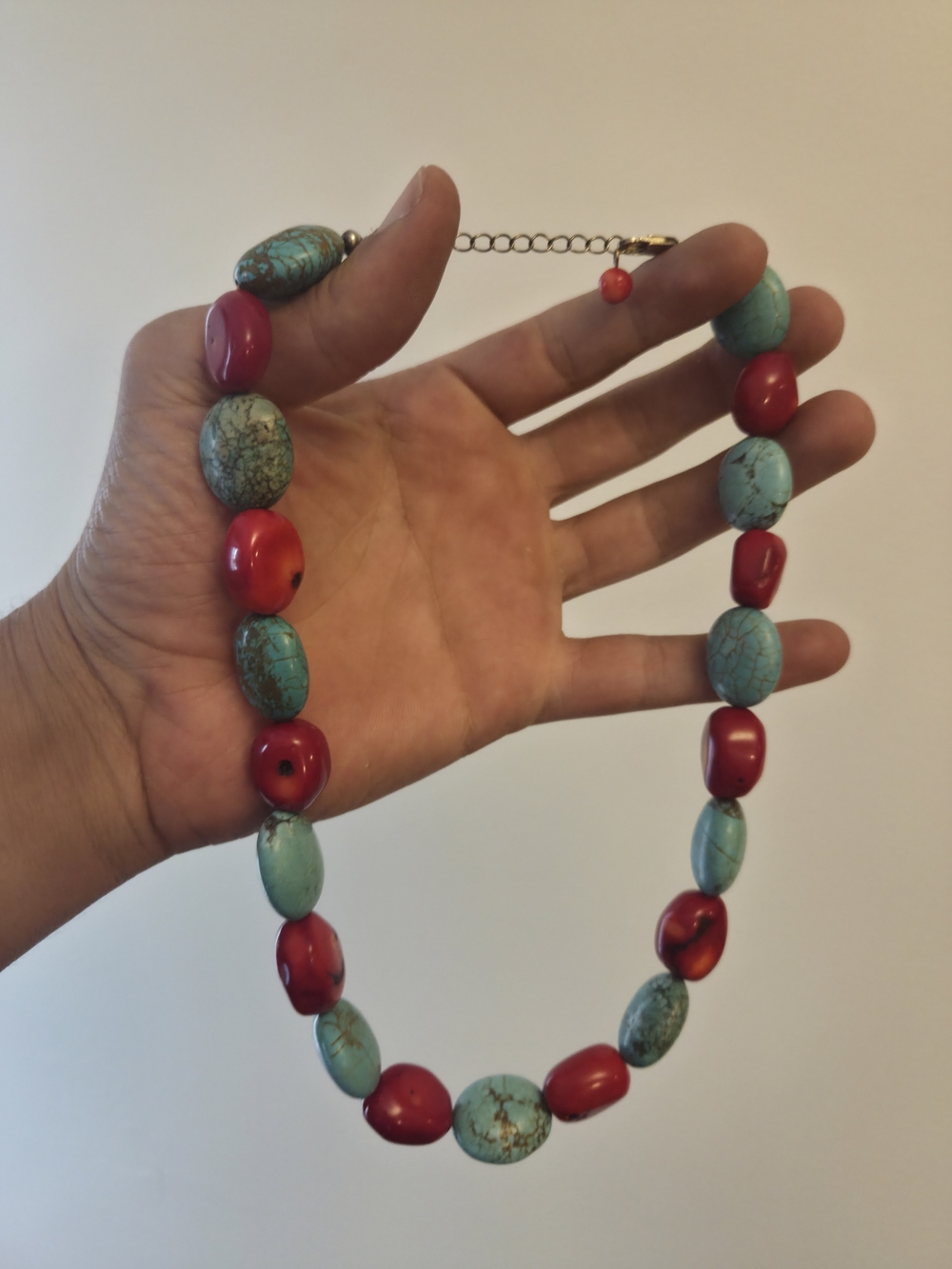 Handmade Turquoise and Red Bead Necklace - Women Jewelry